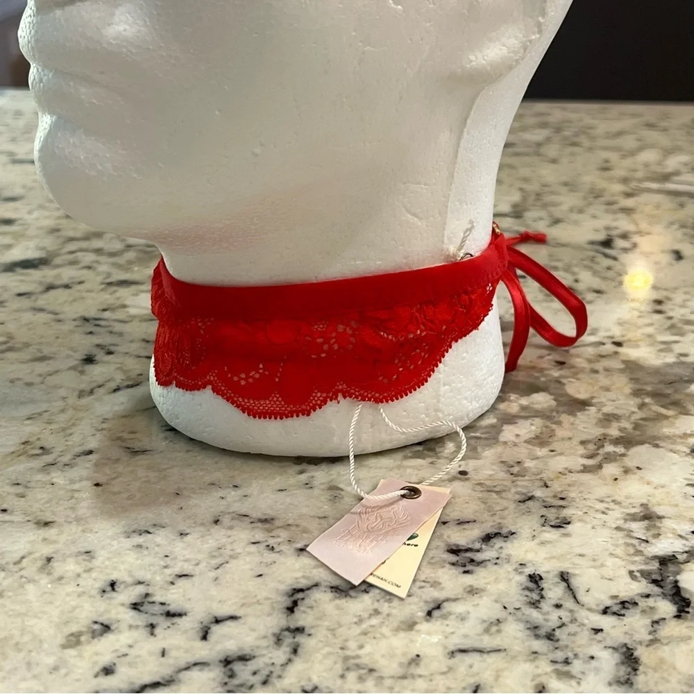 NWT Free people X HAH All Choked Up Choker Lace Garter Necklace XS S M L  Red